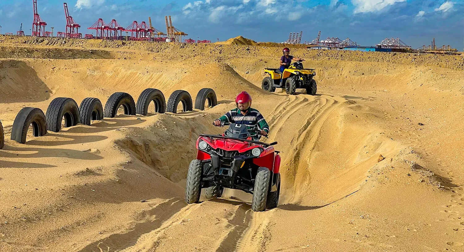 A person riding an ATV on a dedicated track in Port City Colombo